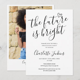 Invitation Futur lumineux Script Coeur Photo Graduation Party