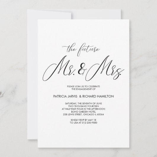 Invitation Futur M & Mme Engagement Party Script chic (Devant)