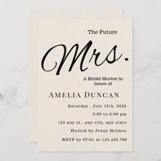 Invitation Futur Mme. (Devant / Derrière)