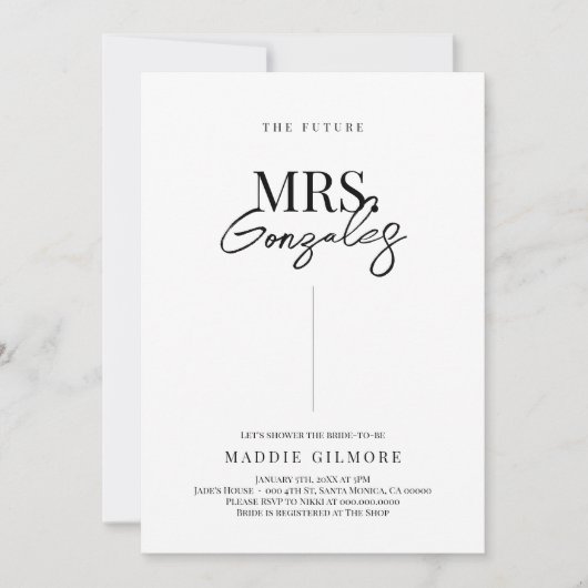 Invitation Futur Mme Simple Moderne Douche nuptiale Invitatio (Devant)