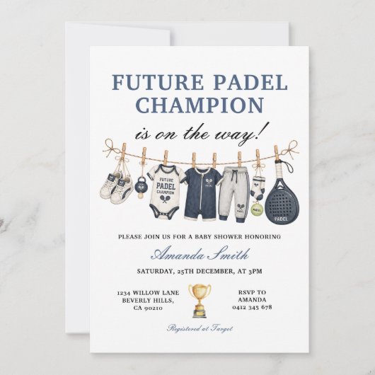 Invitation Futur Vainqueur de Padel Garçon Linge Bébé Shower (Devant)