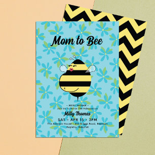 Invitation Future Maman Abeille Fleurs Bleues Baby Shower