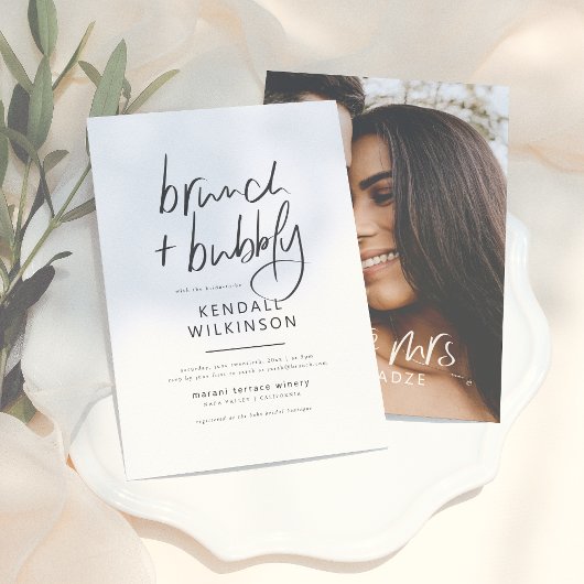 Invitation Future Mrs | Brunch Noir & Blanc & Photo à bulles