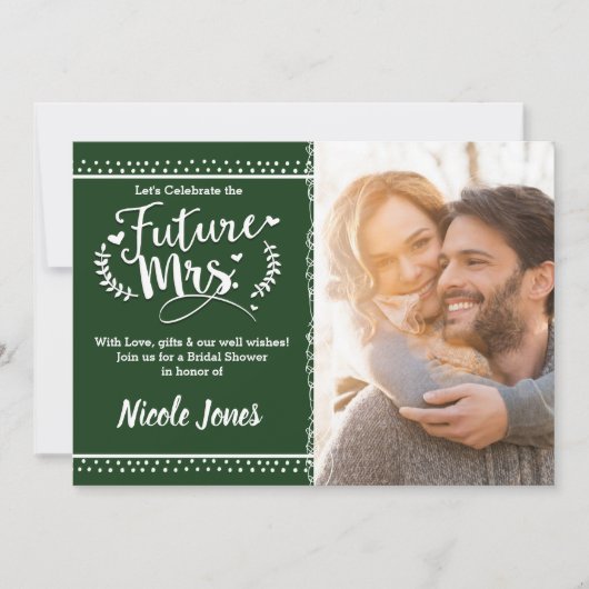 Invitation FUTURE MRS. Fête des mariées verte de pin (Devant)