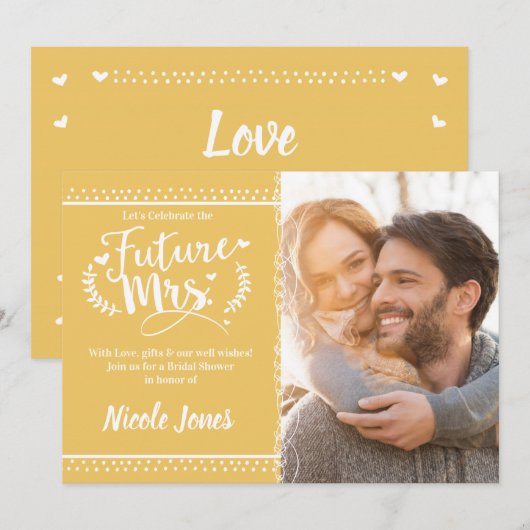 Invitation FUTURE MRS. Photo de Fête de Fiançailles Or Jaune  (Devant / Derrière)