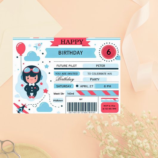 Invitation Future Pilot Airplane Boarding Pass Birthday