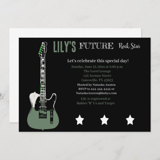 Invitation future Rocker Baby shower Grey (Devant / Derrière)
