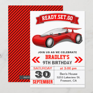 Invitation Futuriste moderne Red Sports voiture fête d'annive