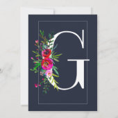 Invitation G Monogramme Dernière Initiale Moderne Bleu Floral (Dos)