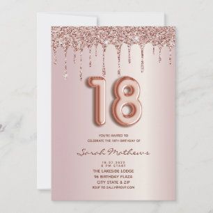 Invitation Gabarit 18 ans paillettes rose gold