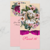 INVITATION GABARIT DE PHOTO AVEC ROSES SAUVAGES ET RUBAN ROSE (Devant / Derrière)