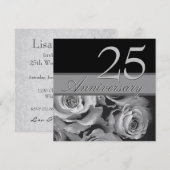 Invitation Gabarit métallisé aux roses argentées pour le 25e  (Devant / Derrière)