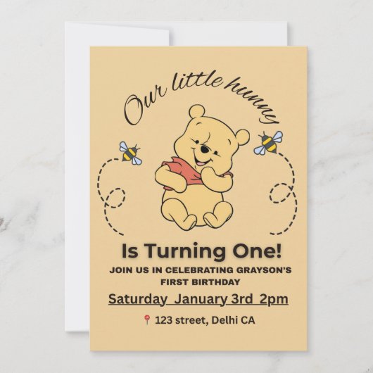 Invitation Gagnez l'invitation Pooh 1er anniversaire (Devant)