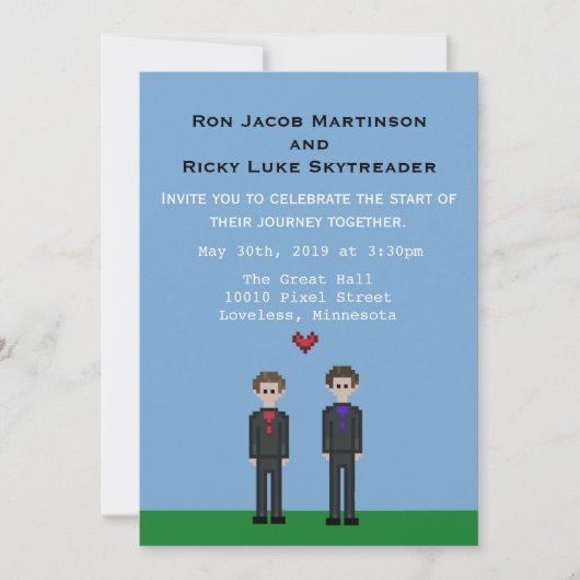 invitation gai de marié de Gamer du pixel 8bit et (Devant)