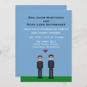 invitation gai de marié de Gamer du pixel 8bit et (Devant / Derrière)