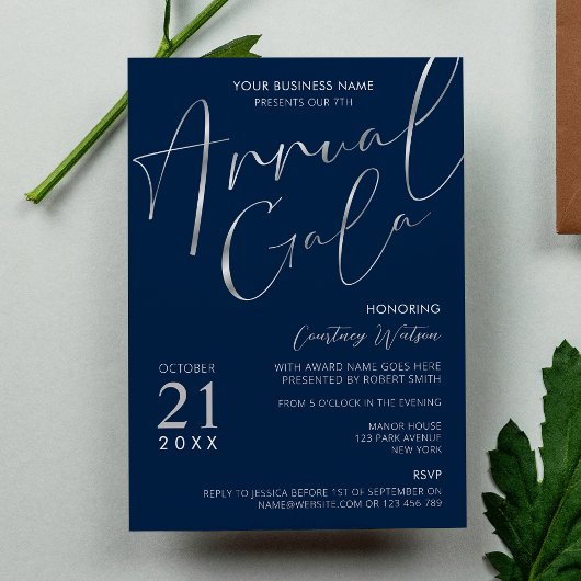 Invitation Gala annuel de l'Elegant Navy & Silver Business Pa