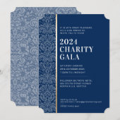 Invitation GALA BALL moderne élégant événement marine bleu or (Devant / Derrière)