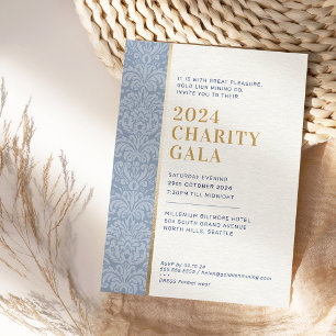 Invitation GALA BALL simple élégant damassé bleu foncé or