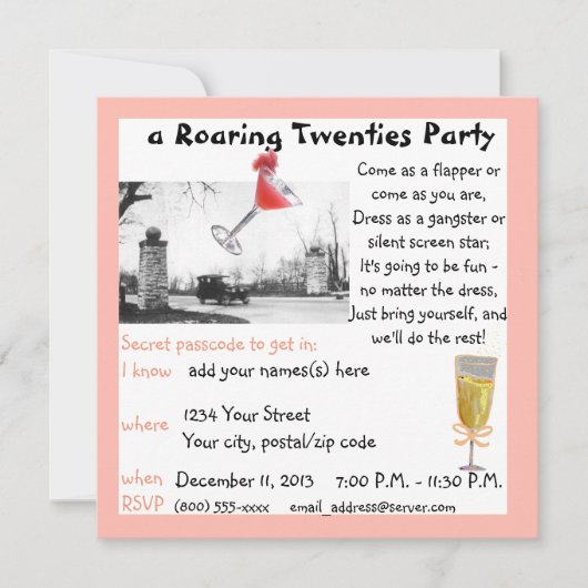 Invitation Gala d'années '20 d'hurlement (Devant)