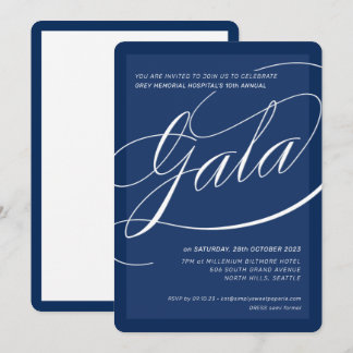 Invitation GALÀ DE CHARITÉ élégant calligraphie formelle bleu