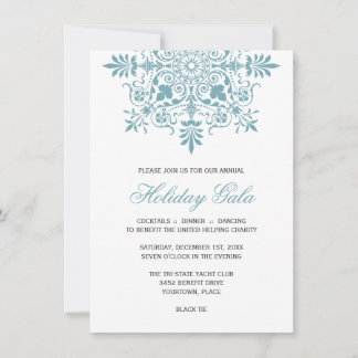 Invitation Gala de Fêtes Ornementales Bleu Glace Baroque