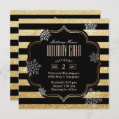 Invitation Gala de Gala Black & Gold Stripes Snowflakes (Devant / Derrière)