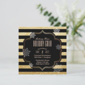 Invitation Gala de Gala Black & Gold Stripes Snowflakes (Debout devant)