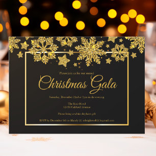 Invitation Gala de Noël d'entreprise Chic Black Gold Snowflak