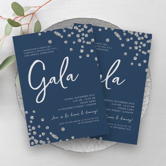 Invitation Gala d'entreprise officiel Silver Confetti Marine