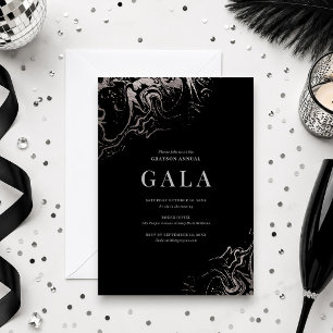 Invitation Gala Élégant Marbrure Argentée