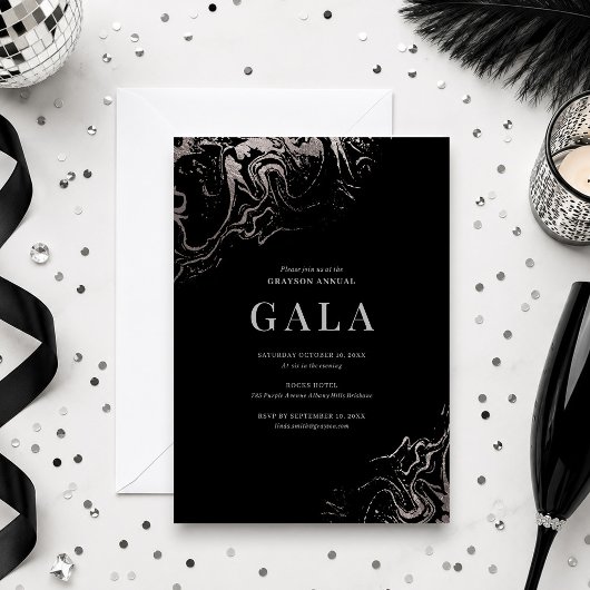 Invitation Gala Élégant Marbrure Argentée