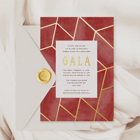 Invitation Gala Géométrique Rouge Gold Foil