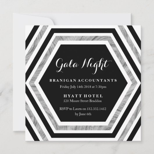 Invitation Gala Night Business Fonction Argent Hexagon (Devant)