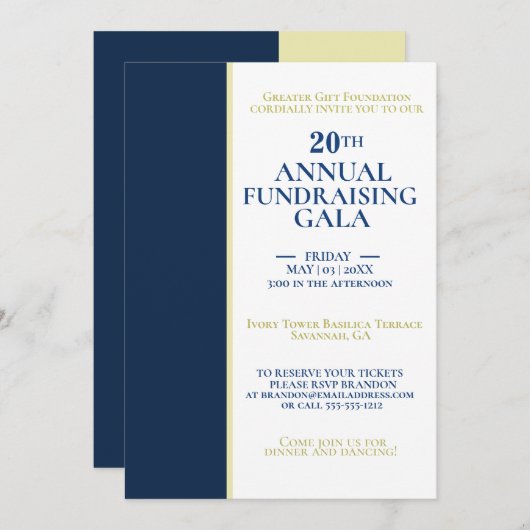 Invitation Gala Royal Blue & Gold Charity Event (Devant / Derrière)