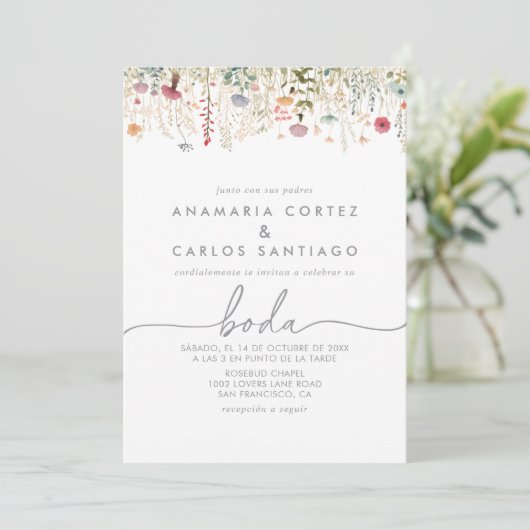 Invitation Galant Wildflower Spanish Front & Back Wedding (Debout devant)