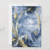 Invitation Galaxie bleu-blanc avec une fleur abstraite or (Devant)