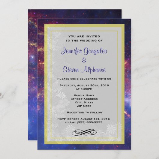 Invitation Galaxie brillante dans le Mariage spatial (Devant / Derrière)