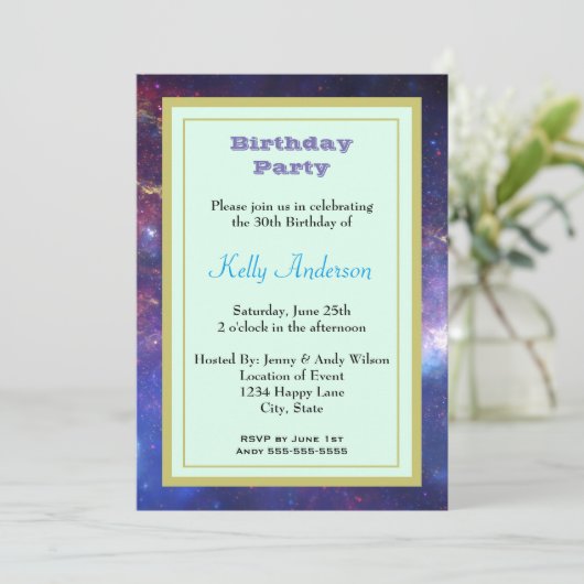 Invitation Galaxie brillante dans l'espace (Debout devant)