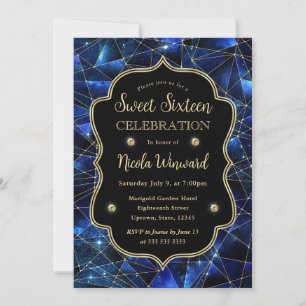 Invitation Galaxie Cristal de Minuit Bleu photo Sweet Sixteen