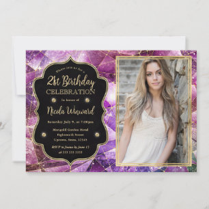 Invitation Galaxie Cristal de Minuit Rose pour photo de 21e a