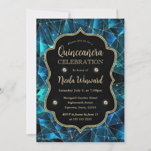 Invitation Galaxie Cristal de Minuit Sarcelle pour Quinceaner