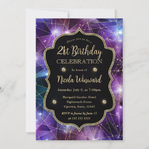 Invitation Galaxie Cristal de Minuit Violet photo d'anniversa