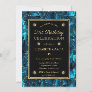 Invitation Galaxie de Cristal de Minuit Bleu-vert et Or 21e A