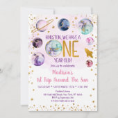 Invitation Galaxie de l'espace rose Premier anniversaire (Devant)