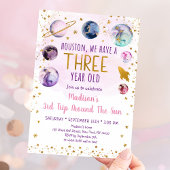 Invitation Galaxie de l'espace rose Troisième anniversaire