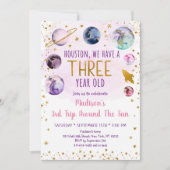 Invitation Galaxie de l'espace rose Troisième anniversaire (Devant)