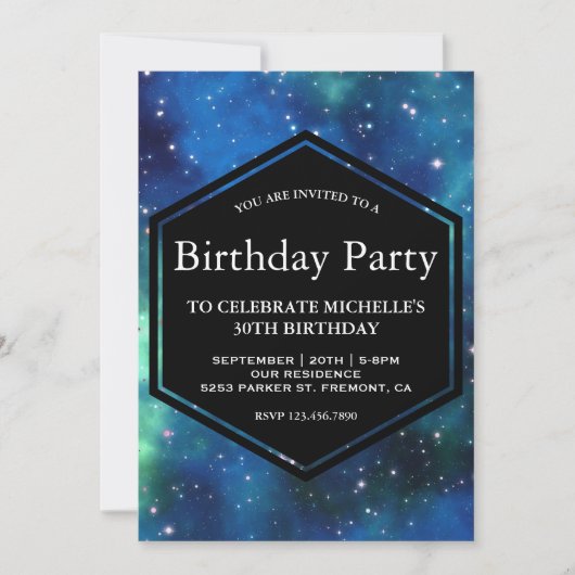 Invitation Galaxie moderne de l'espace céleste fête d'anniver (Devant)