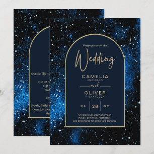 Invitation Galaxie Nuit Étoilée Bleu Nuit Or Mariage
