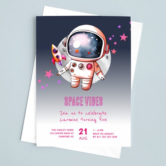 Invitation Galaxie spatiale Lune 5e anniversaire