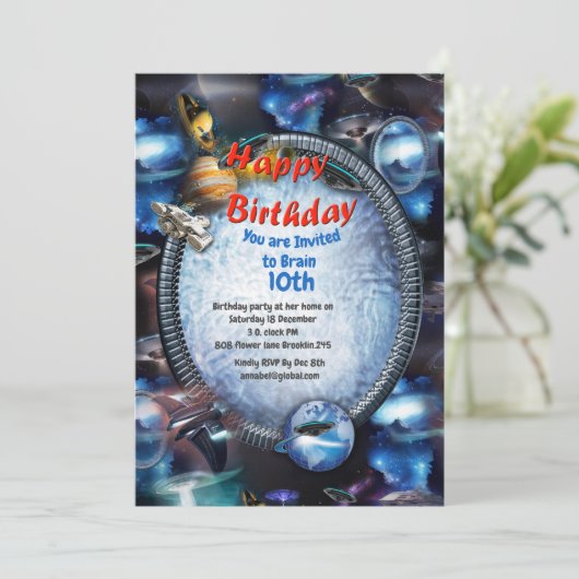 Invitation Galaxie visiteurs dans l'espace (Debout devant)